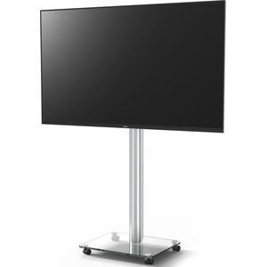 Spectral QX200-KG-AL | tv-statief verrijdbaar, tv-standaard draaibaar | aluminium buis, voetplaat in helder glas | geschikt voor 32"" - 55” inch televisies