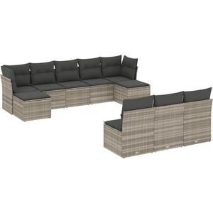 vidaXL 10-delige Loungeset - Lichtgrijs Loungebank - Lounge Set - Buis Meubel - Tuinstoel - Outdoor Furniture