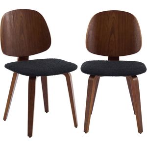 sweeek - Set van 2 stoelen, gebogen hout en gestructureerd krullend ontwerp