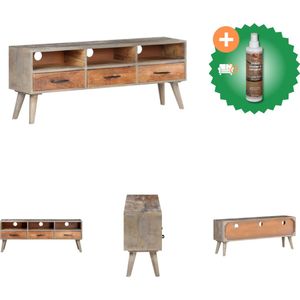 vidaXL Tv-meubel 130x35x51 cm massief ruw mangohout grijs - Kast - Inclusief Houtreiniger en verfrisser