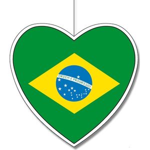 Hangdecoratie hart Brazilië 28 cm - Braziliaanse vlag EK/WK landen versiering