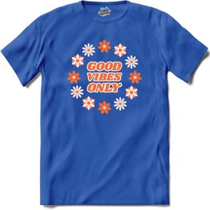 Flower power Good vibes only - T-Shirt - Dames - Royal Blue - Maat L