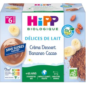 HiPP Délices de Lait Dessert Bananen Cacao van 6 Maanden Biologisch 4 Potten