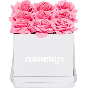 Relaxdays flowerbox wit - Valentijnsdag - rozenbox - giftbox - cadeaubox kunstbloemen - roze
