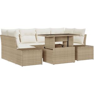 vidaXL - 7-delige - Tuin - Sofa - Set - met - Kussens - Beige - Poly - Rattan