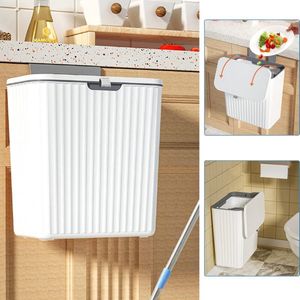 Waste bin, hanging with lid, 9 liters, compost bin for kitchen, waste bin for office, practice, camper, bathroom, diaper room, attachment to cupboard door or wall, plastic