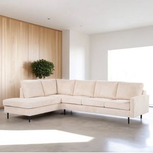 Dimehouse 4-zits hoekbank Pablo ribstof beige Hoek links - Stof - Scandinavisch & Basic - 268 x 189 x 80 cm