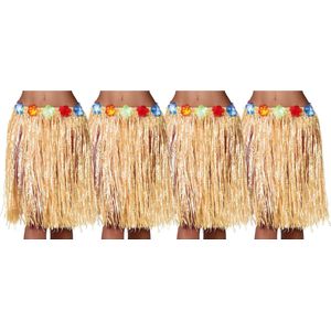 Toppers - Fiestas Guirca Hawaii verkleed rokje - 4x - voor volwassenen - naturel - 50cm - hoela rok - tropisch