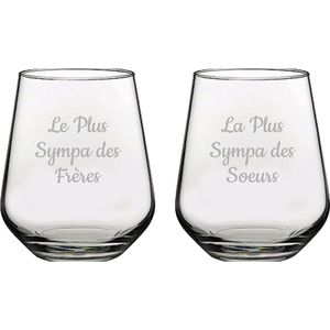 Drinkglas gegraveerd - 42,5cl - Le Plus Sympa des Frères & La Plus Sympa des Soeurs