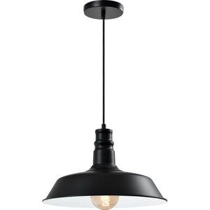 QUVIO Hanglamp retro - Lampen - Plafondlamp - Verlichting - Verlichting plafondlampen - Keukenverlichting - Lamp - Vintage - E27 Fitting - Met 1 lichtpunt - Voor binnen - Aluminium - D 36 cm - Zwart en wit