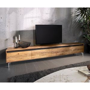 TV-meubel Stonegrace Acacia Natuur 240 cm 4 Deuren Voet Ovaal Roestvrij Staal Lowboard