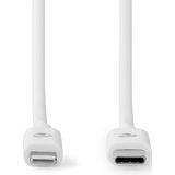 Nedis Lightning Kabel - USB 2.0 - Apple Lightning 8-Pins - USB-C Male - 480 Mbps - Vernikkeld - 2.00 m - Rond - PVC - Wit - Label