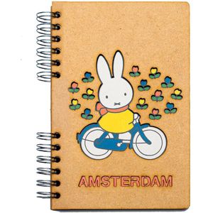 KOMONI - Duurzaam houten bullet journal - Gerecycled papier - Navulbaar - A5 - Stippen - Nijntje op de fiets Amsterdam
