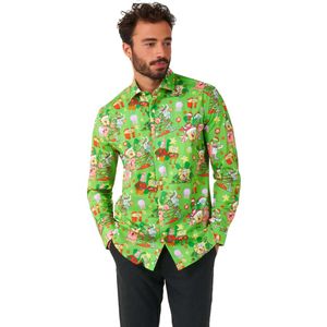 OppoSuits SpongeBob Kerst Shirt - Heren Overhemd - Kerstfeest Nickelodeon Shirt - Groen - Maat: XL