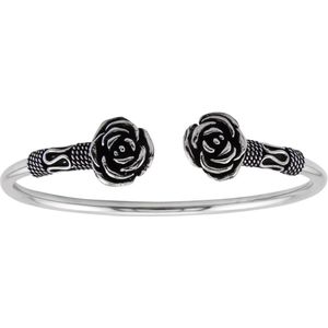 Zilveren armband dames | Zilveren armband, bangle in Bali stijl met rozen