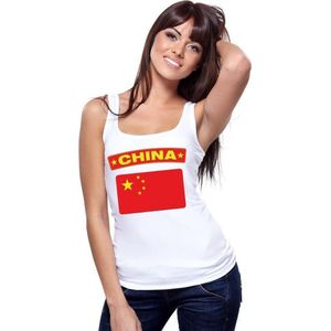 Singlet shirt/ tanktop Chinese vlag wit dames S