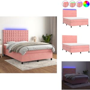 vidaXL Boxspring - Boxsprings - Bed - Slaapmeubel - Boxspring met matras en LED fluweel roze 140x200 cm