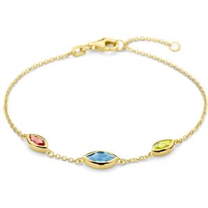 YO&NO - Armband - Goud - Natuurlijke kleurstenen - 16.5 tot 18.5cm - Sieraden Vrouw - 585 Goud