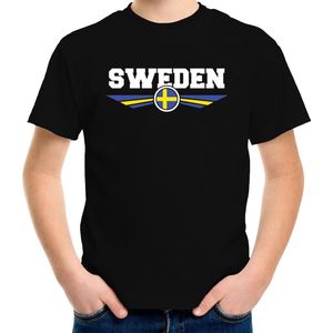 Zweden / Sweden landen t-shirt met Zweedse vlag zwart kids - landen shirt / kleding - EK / WK / Olympische spelen outfit 134/140