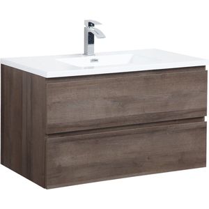 Badplaats Badkamermeubel Set Angela 90 cm - Bruin Eiken - Badmeubel met Wastafel