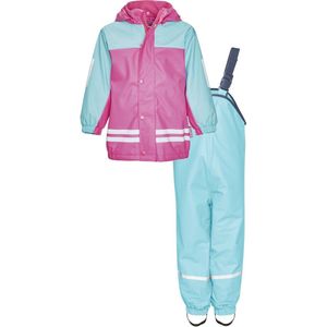 Playshoes - Regenpak met fleecevoering voor kinderen- Turquoise/Roze - maat 116cm