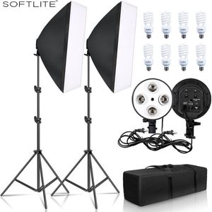 Softbox Studiolampen  Met Statieven  - Diffuser -  8x 45 W CFL Lampen en Draagtas - Fotografie - Verlichting - Set  | Fotostudio |  Studiolamp | Draagbaar | Daglichtlampen | Daglicht | Lampen