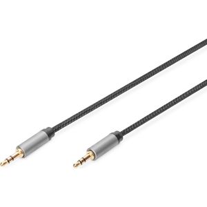 DIGITUS AUX audio kabel stereo, 3.5mm male naar male, aluminium behuizing, verguld, met nylon omhulsel, 3 m