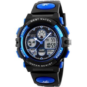 West Watches multifunctioneel kinder tiener sport horloge model Rock - Chronograaf – Shockproof - Digitaal/Analoog - Blauw