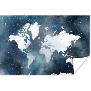 Poster Wereldkaart - Sterrenhemel - Waterverf - 180x120 cm XXL