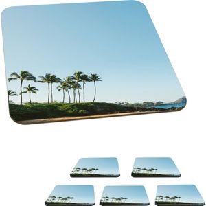 Onderzetters voor glazen - Strand - Palmbomen - Hawaii - 10x10 cm - Glasonderzetters - 6 stuks