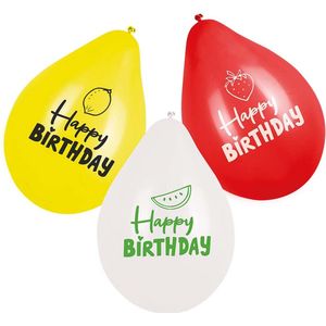 Boland - 6 Latex ballonnen Fruit 'Happy Birthday' - Multi - Knoopballon