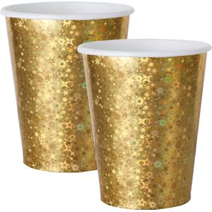 Santex feest wegwerp bekertjes - glitter - 20x stuks - 270 ml - goud