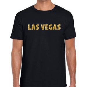 Las Vegas gouden glitter tekst t-shirt zwart heren - heren shirt Las Vegas S