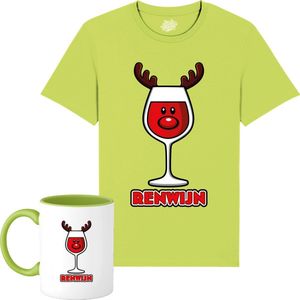 Renwijn - Foute Kersttrui Kerstcadeau - Dames / Heren / Unisex Kleding - Grappige Kerst Outfit - T-Shirt met mok - Unisex - Appel Groen - Maat XXL