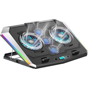 Laptopkoelkussen verstelbare hoogte - 5 ventilatoren - snelle warmteafvoer - ondersteuning voor meerdere hoeken - RGB-verlichting - geluidsarme notebookkoelerstandaard - 12"" tot 156"" laptops .