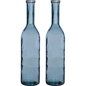 Set van 2x stuks transparante/blauwe fles vaas/vazen van eco glas 18 x 75 cm - Rioja - Woonaccessoires/woondecoraties - Glazen bloemenvaas - Flesvaas/flesvazen