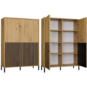 Vitrinekast KAMARO 4DK SLIM/SMOOTH ARTISAN EIK 4 deuren Lamellen Gegroefde voorkant + Klassiek