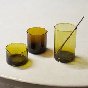 Waterglas Kadousse M - mosterdgeel - h 8 cm - handgeblazen van gerecycled glas