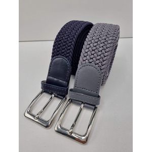 XXL - Extra lang - 130 cm - Elastische broekriem Stretch riem Vlecht riem Gevlochten riem Elastiek riem - unisex - geschikt voor zowel mannen als vrouwen - Blauw -Grijs 2 pack deal van SKB Fashion