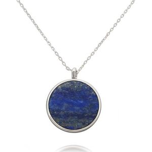 Fate Jewellery Ketting FJ4058 - Round Lapis Lazuli - 925 Zilver - Lapis Lazuli natuursteen - 45cm