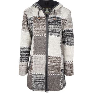 Gebreid Wollen Dames Vest van met Merino Wol en vaste capuchon - SHAKALOHA - W Longpatch FadeNatural L.