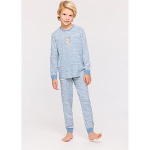Woody pyjama jongens - blauw/wit gestreept - zeepaardje - 241-10-PLC-Z/921 - maat 164