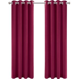 Gordijnen Rood Velvet Kant en klaar 140x225cm - Kant en klare gordijnen met ringen Velours - Fluwelen Verduisterende gordijnen