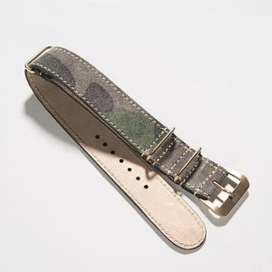 B&S Leren Horlogeband Luxury - Camo Grey Suede Nato Gold - 20mm