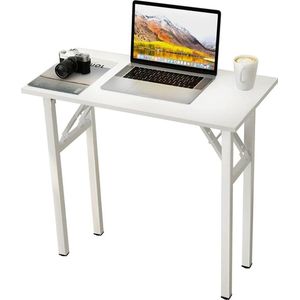 Bureau, klaptafel, 80 x 40 cm, compacte computertafel, kantoormeubilair, pc-tafel, werktafel, inklapbaar voor thuis, kantoor, picknick, tuin, wit