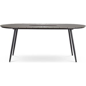 Lisomme Liam ovalen tuintafel polywood - 195 x 103 cm - zwart metaal - houtlook - bruin - kunststof - spraystone