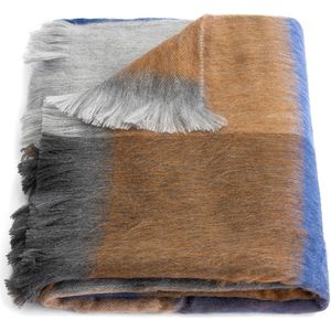 Alpaca Loca Geblokte Sjaal - 200 x 65 cm - Blauw, Bruin, Beige