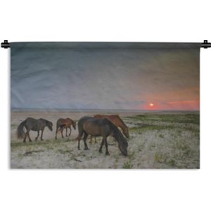 Wandkleed Wilde Mustangs - Wilde Shackleford Mustang paarden Wandkleed katoen 180x120 cm - Wandtapijt met foto XXL / Groot formaat!