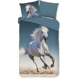 Warme Kinder Flanel Eenpersoons Dekbedovertrek Running Horse | 140x200/220 | Hoogwaardig En Zacht | Ideaal Tegen De Kou