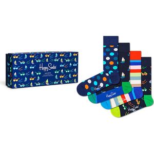 Happy Socks Navy Socks Gift Set (4-pack) - blauw met zon en kleur - Unisex - Maat: 36-40